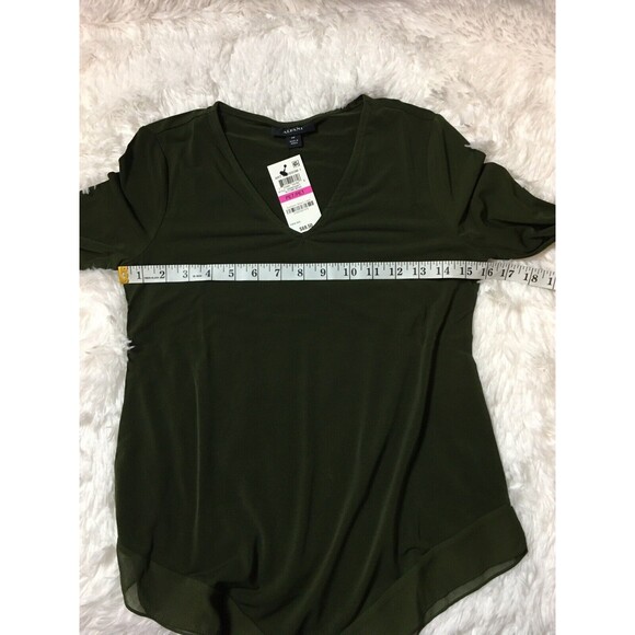 Alfani Blouse Basic Green Olive Size PP Asymmetrical-Sleeves 3/4-Sleeve - Picture 7 of 12